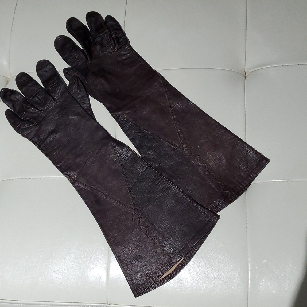 VINTAGE ARIS PARIS FRANCE REAL KID BROWN LEATHER GLOVES SIZE 7 1/4
